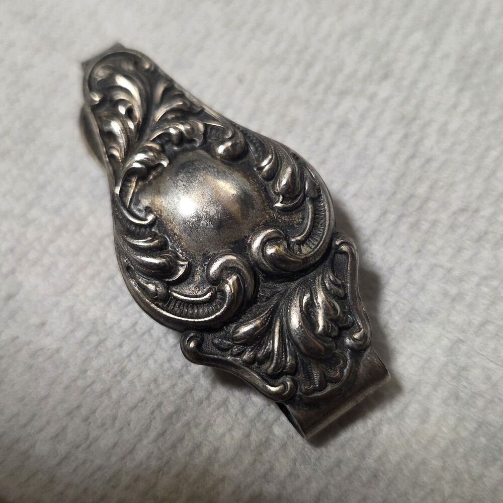 Antique Art Nouveau Chatelaine Purse Clip Repousse Floral Motif Silver